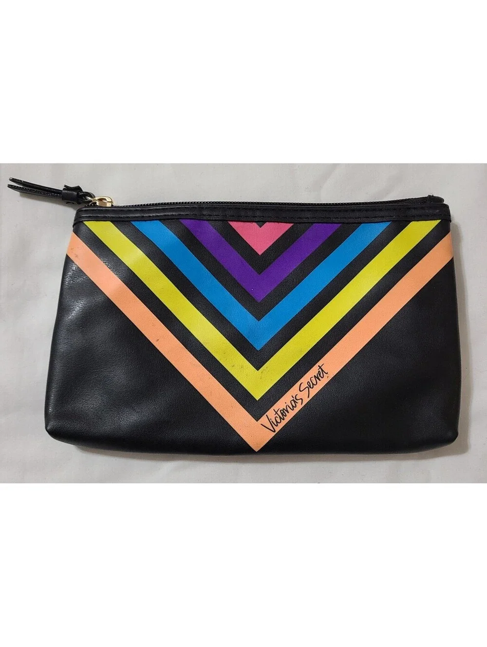 Victoria’s Secret Cosmetic Makeup Bag Womens Sz Small Black Multicolor Geometric